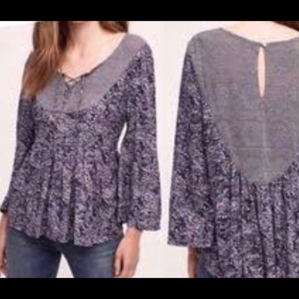 Anthropologie Marcella Lace Up Top Blue purple